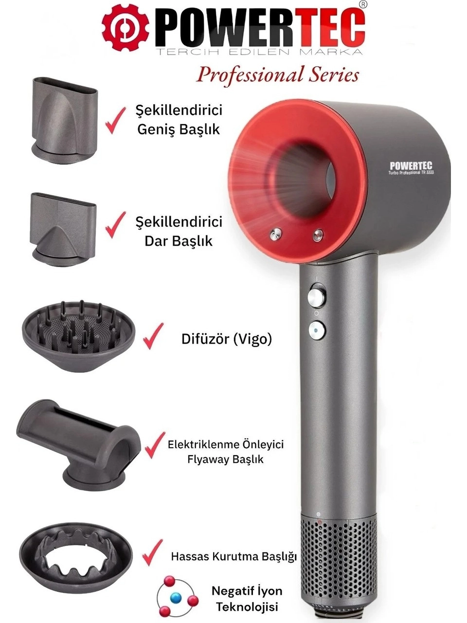 Powertec TR-3333 Plazma 2400 W Saç Kurutma Makinesi