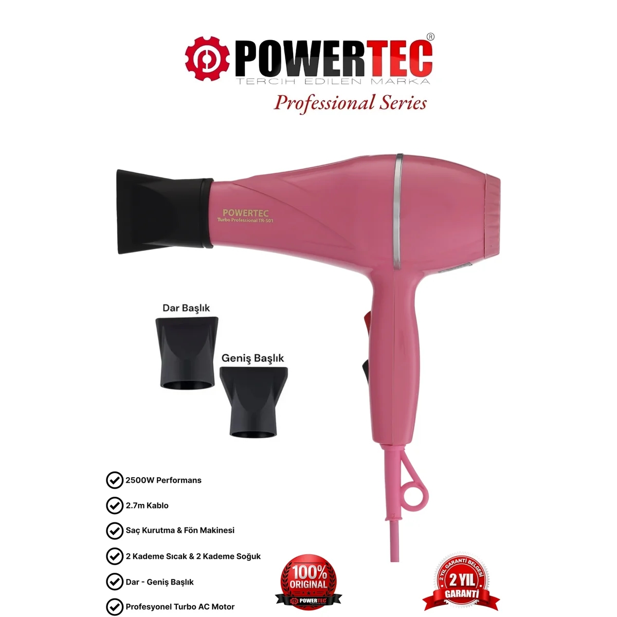 Powertec TR-501 Turbo Profesyonel 2500 W Fön Makinesi 