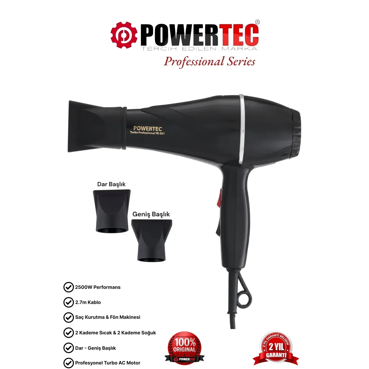 Powertec TR-501 Turbo Profesyonel 2500 W Fön Makinesi 