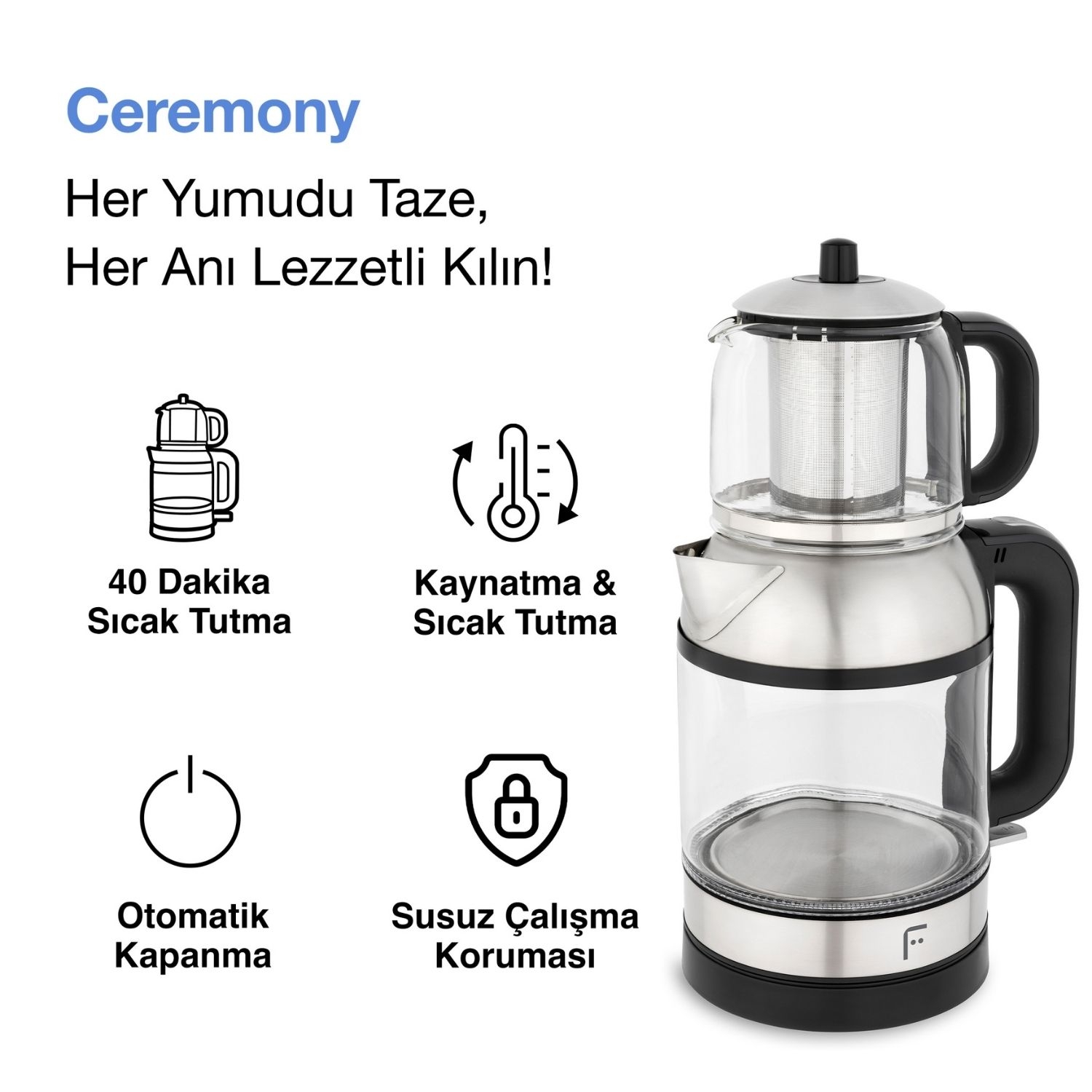 Fakir Ceremony 1800 W Cam 2 in 1 Çay Makinesi