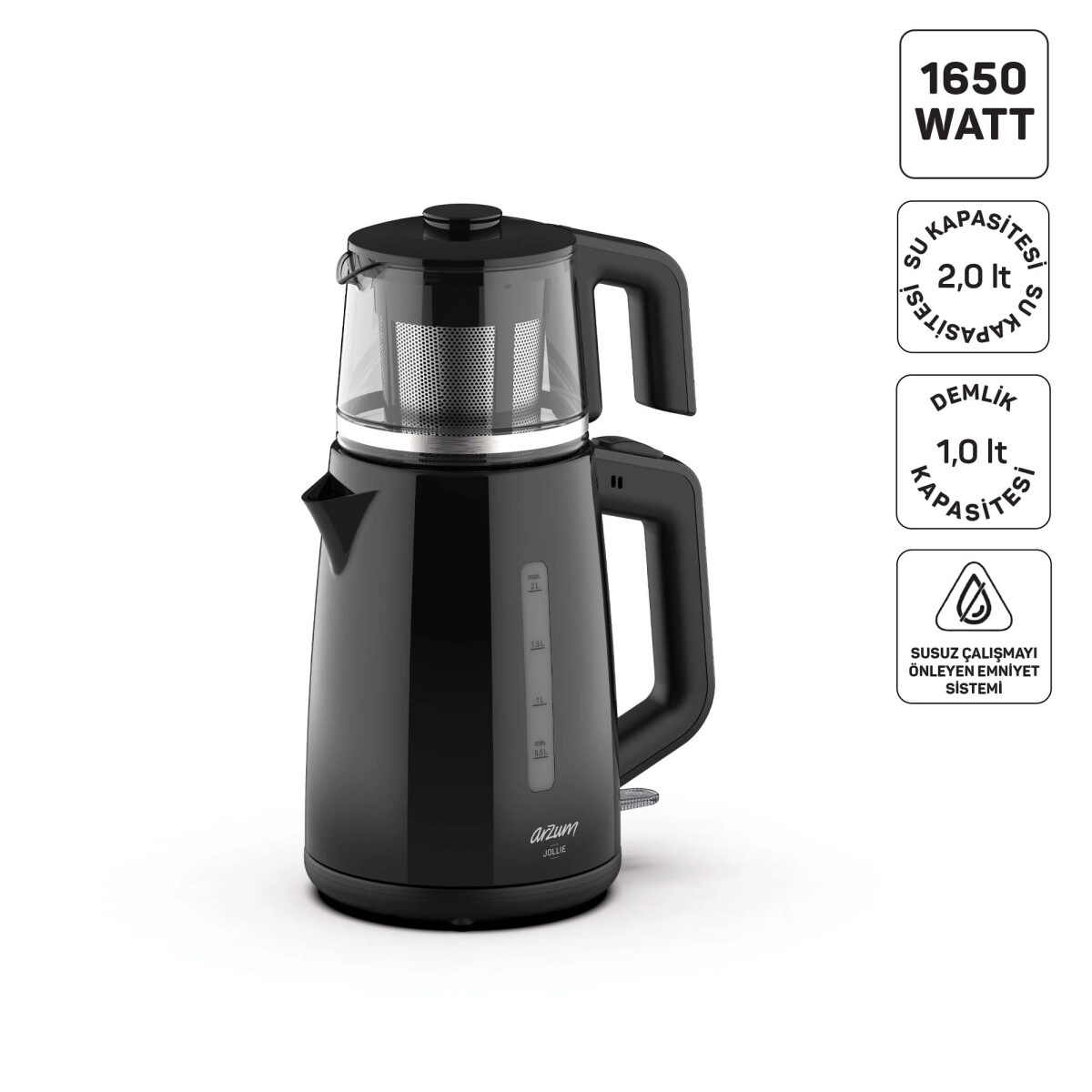 Arzum AR3151 Jollie 1650 W Cam Demlikli Çay Makinesi