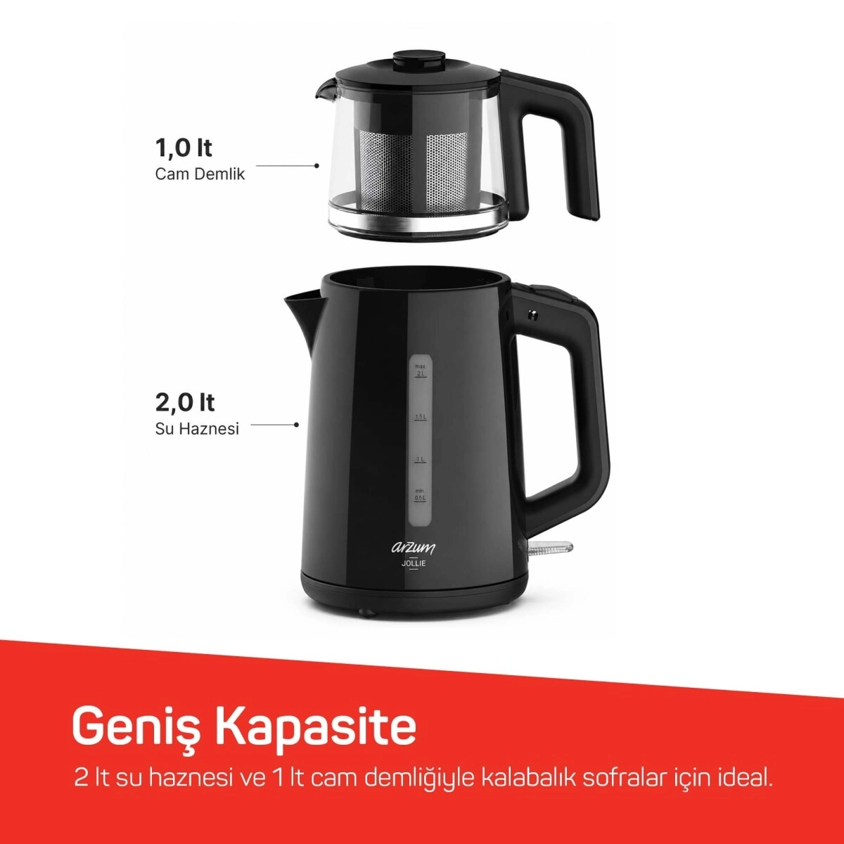 Arzum AR3151 Jollie 1650 W Cam Demlikli Çay Makinesi