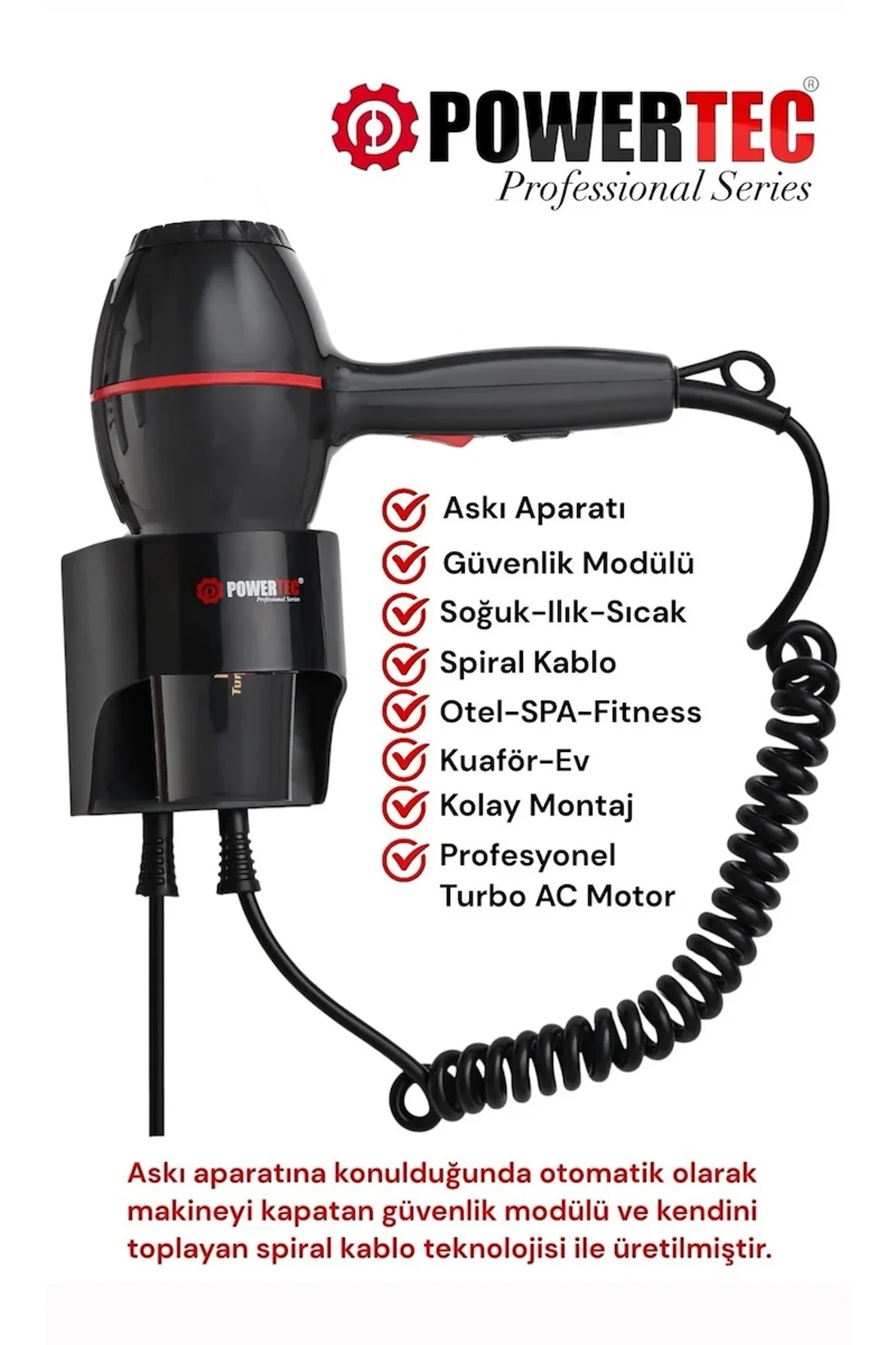 Powertec TR-301 2500 W Askı Aparatlı Saç Kurutma Makinesi